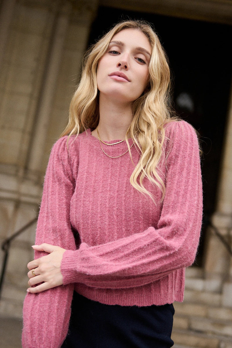 Pull rose en alpaga et laine col bateau - RIVE GAUCHE
