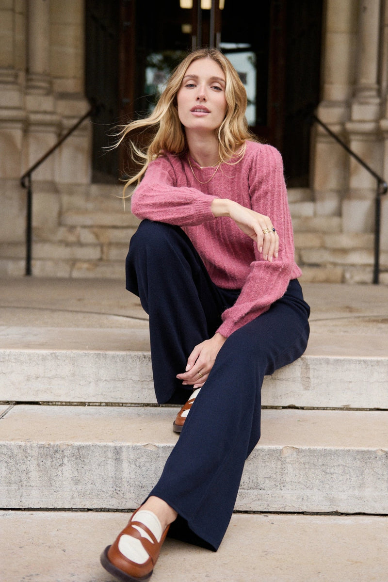 Pull rose en alpaga et laine col bateau - RIVE GAUCHE