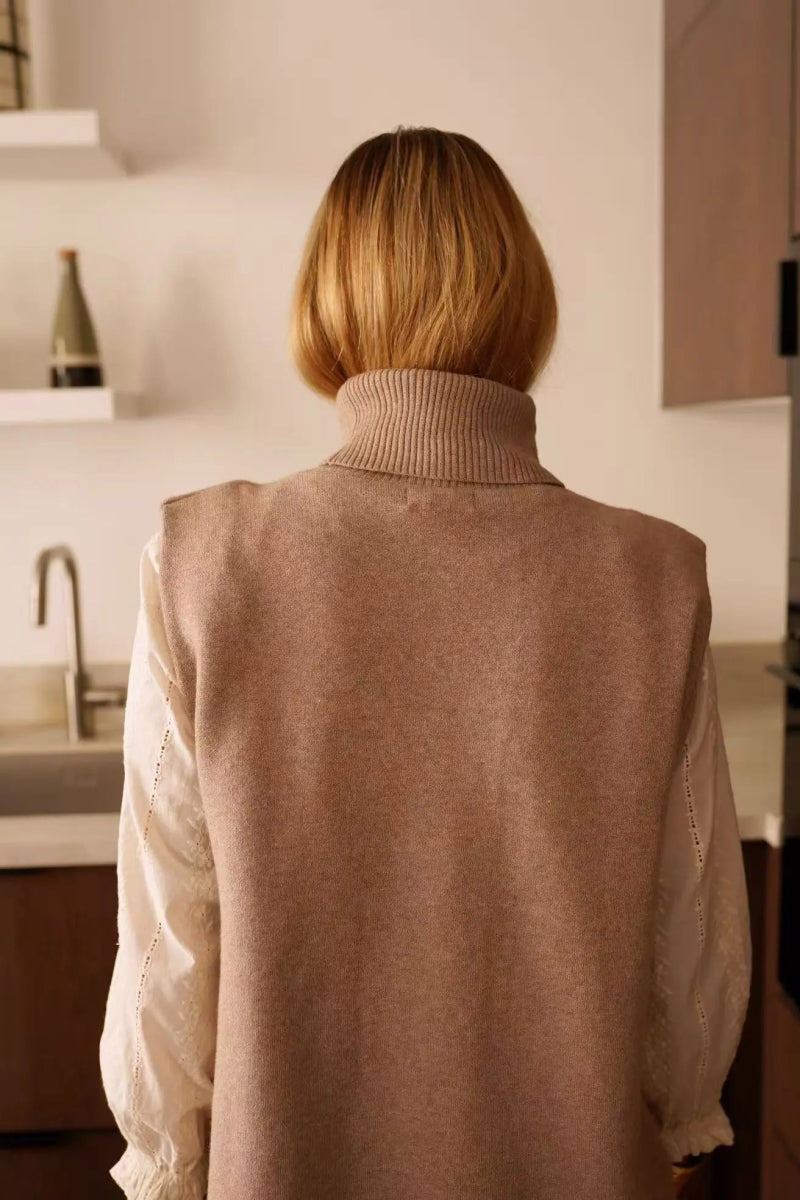 Pull sans manches col roulé en maille douce - RIVE GAUCHE