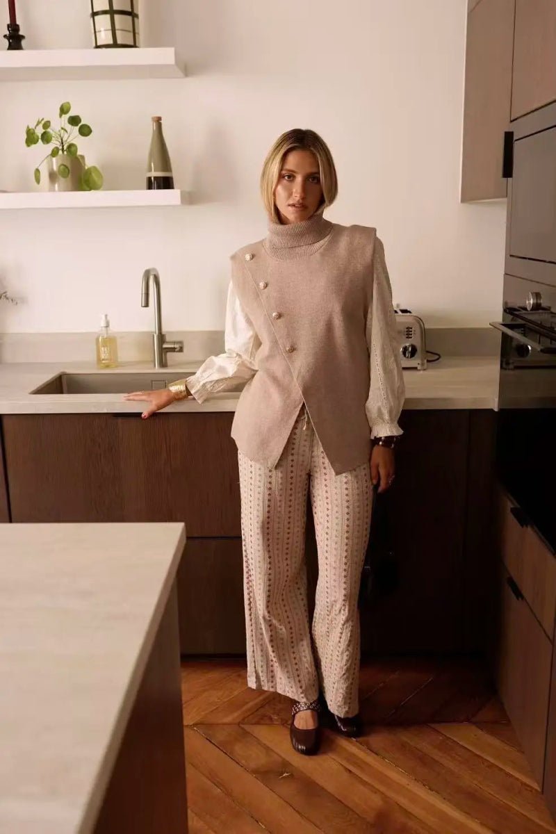 Pull sans manches col roulé en maille douce - RIVE GAUCHE