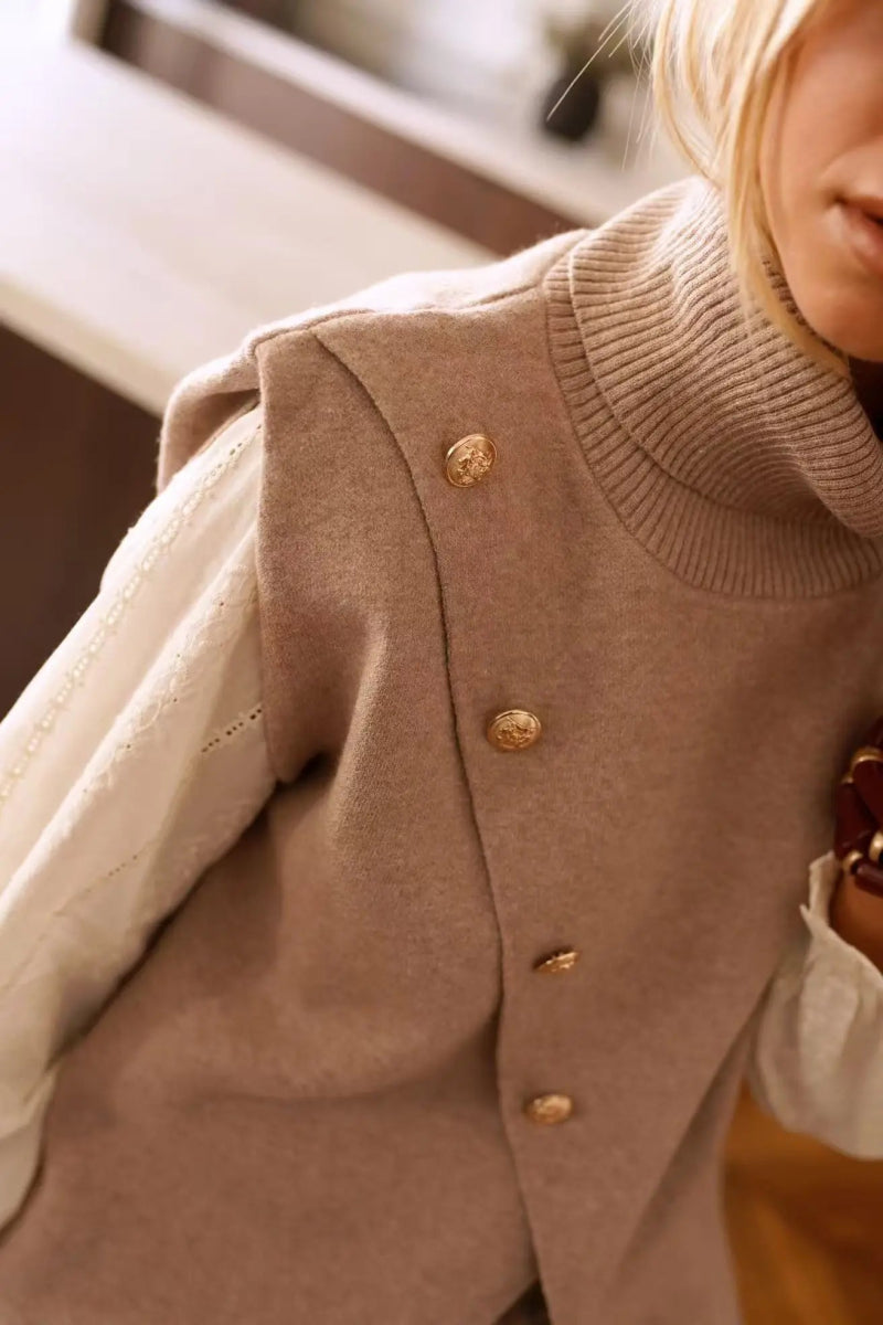 Pull sans manches col roulé en maille douce - RIVE GAUCHE