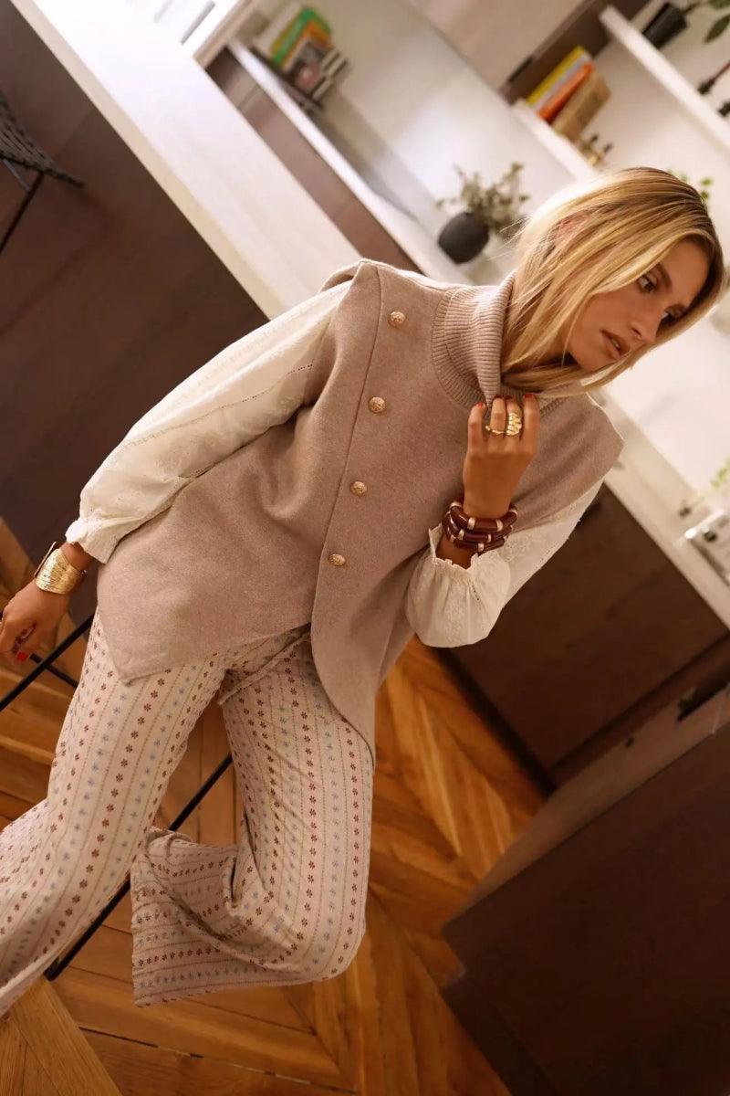 Pull sans manches col roulé en maille douce - RIVE GAUCHE