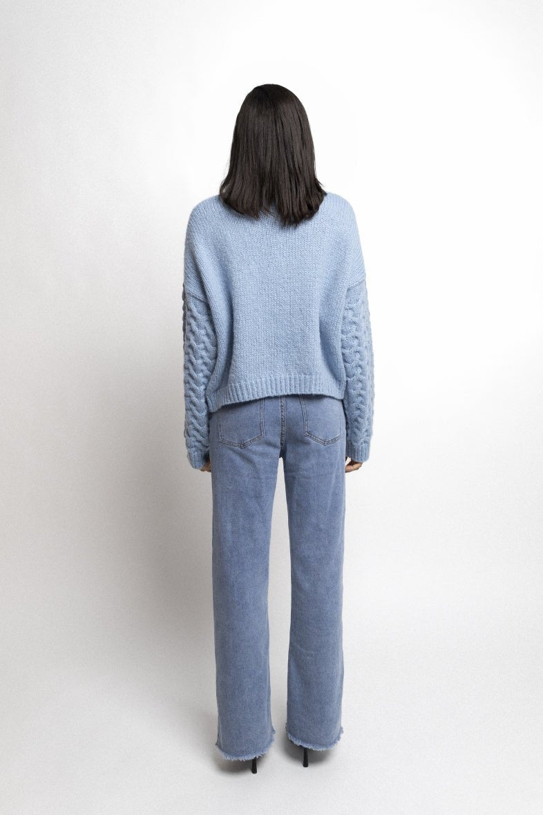 Pull torsadé en grosse maille bleu - RIVE GAUCHE