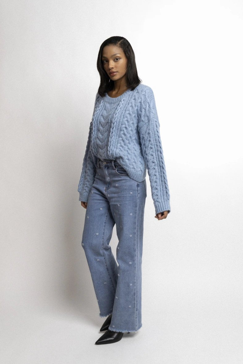 Pull torsadé en grosse maille bleu - RIVE GAUCHE