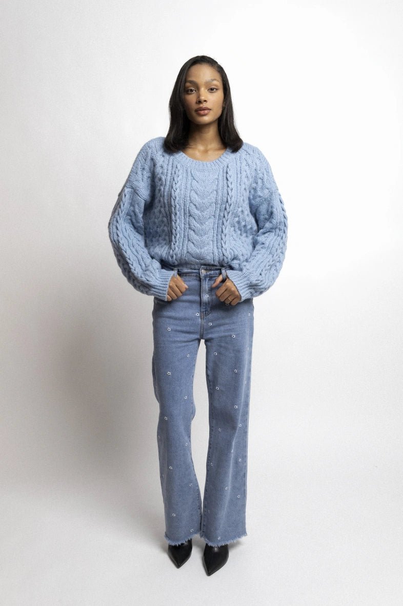 Pull torsadé en grosse maille bleu - RIVE GAUCHE