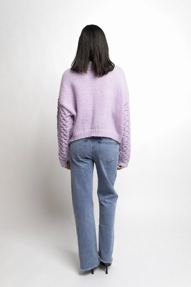 Pull torsadé en grosse maille lilas - RIVE GAUCHE