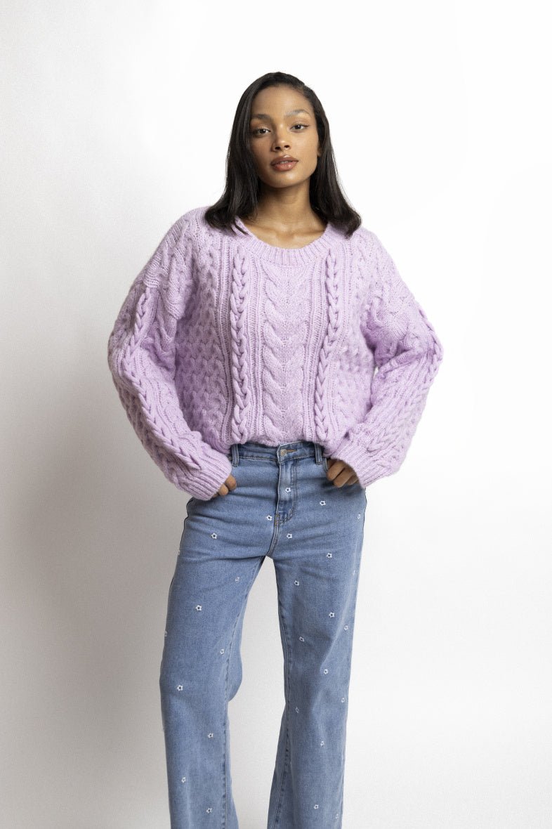 Pull torsadé en grosse maille lilas - RIVE GAUCHE