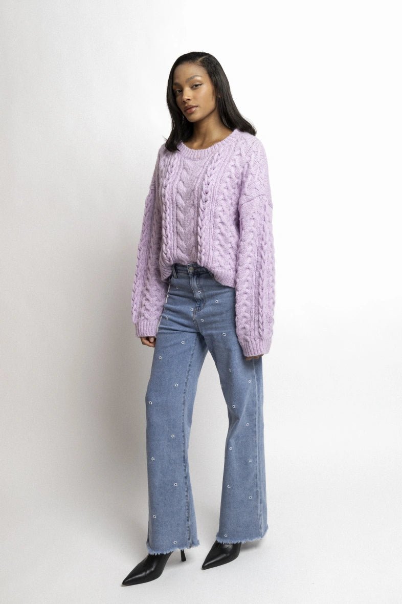 Pull torsadé en grosse maille lilas - RIVE GAUCHE