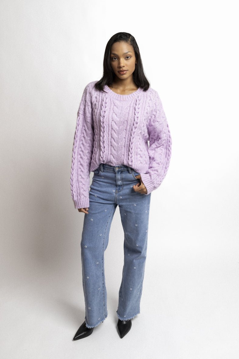 Pull torsadé en grosse maille lilas - RIVE GAUCHE