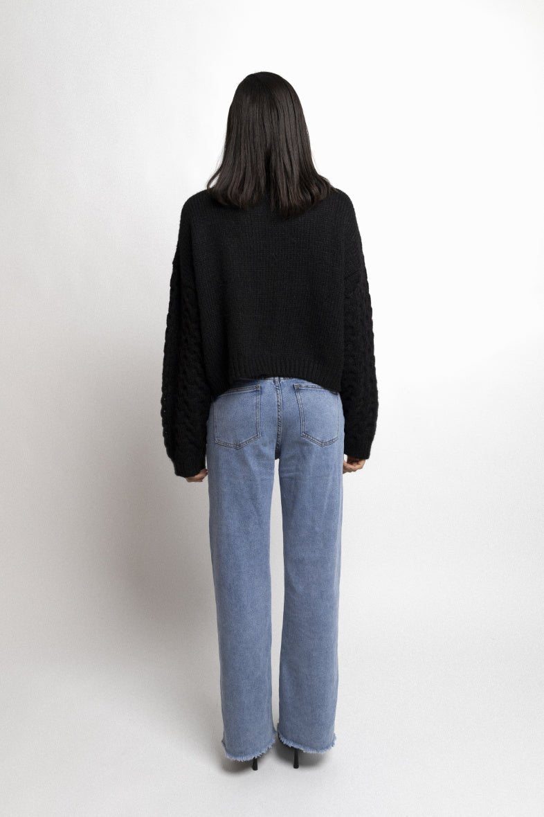 Pull torsadé en grosse maille noir - RIVE GAUCHE