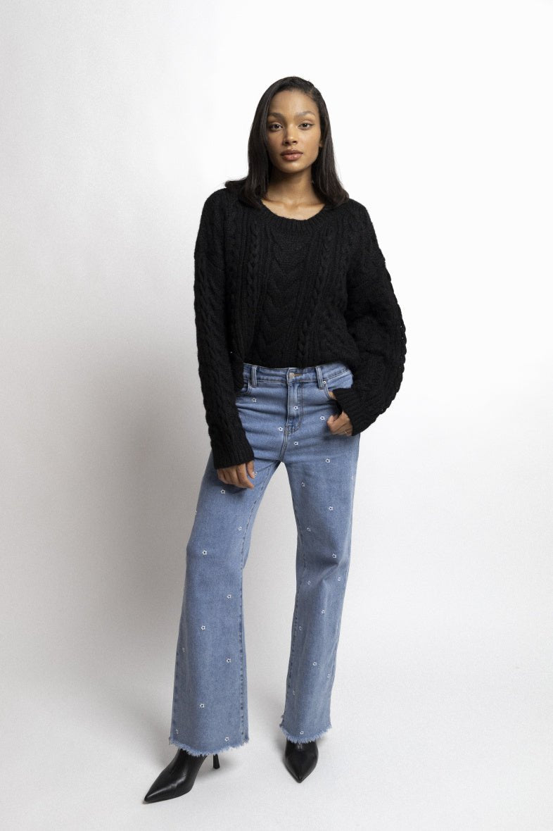 Pull torsadé en grosse maille noir - RIVE GAUCHE