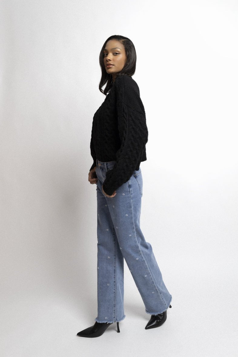 Pull torsadé en grosse maille noir - RIVE GAUCHE