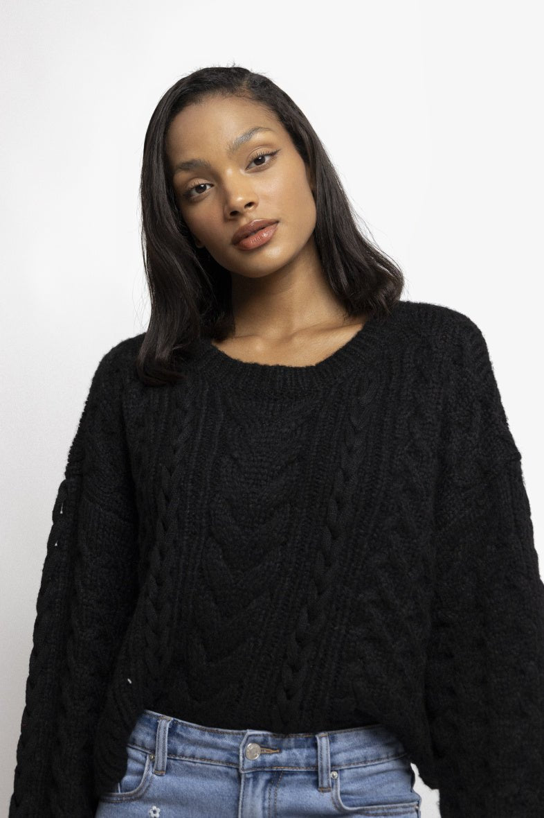 Pull torsadé en grosse maille noir - RIVE GAUCHE