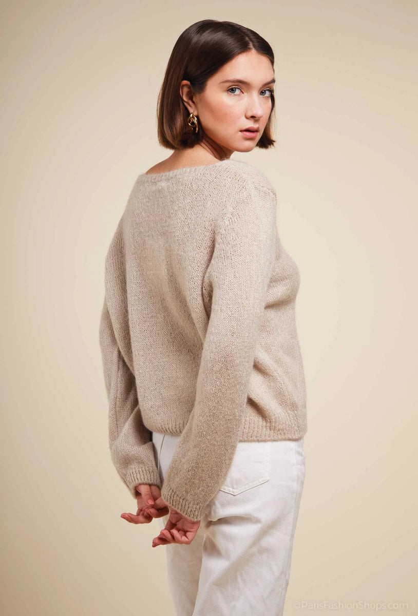 Pull V en 30% mohair beige - RIVE GAUCHE