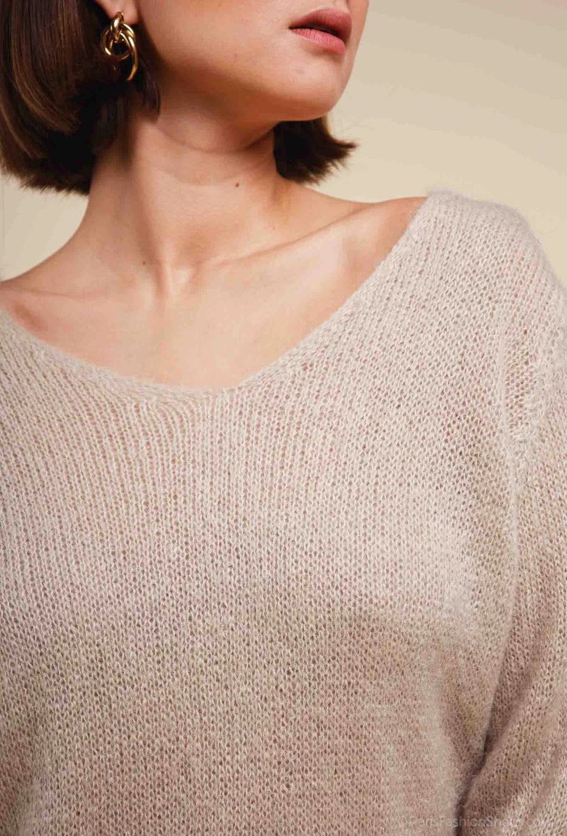 Pull V en 30% mohair beige - RIVE GAUCHE