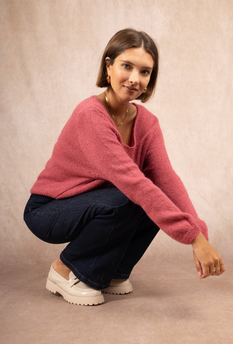 Pull V en 30% mohair rose - RIVE GAUCHE