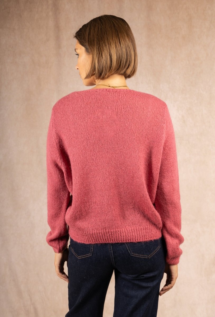 Pull V en 30% mohair rose - RIVE GAUCHE