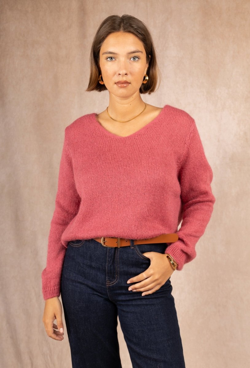 Pull V en 30% mohair rose - RIVE GAUCHE