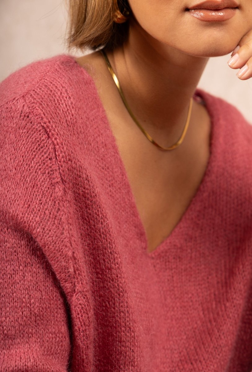 Pull V en 30% mohair rose - RIVE GAUCHE