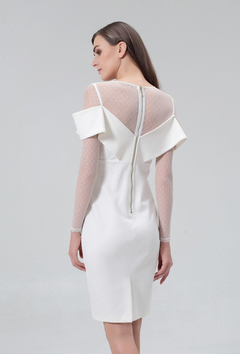 Robe ajustée décolleté Bardot en jersey et tulle - RIVE GAUCHE