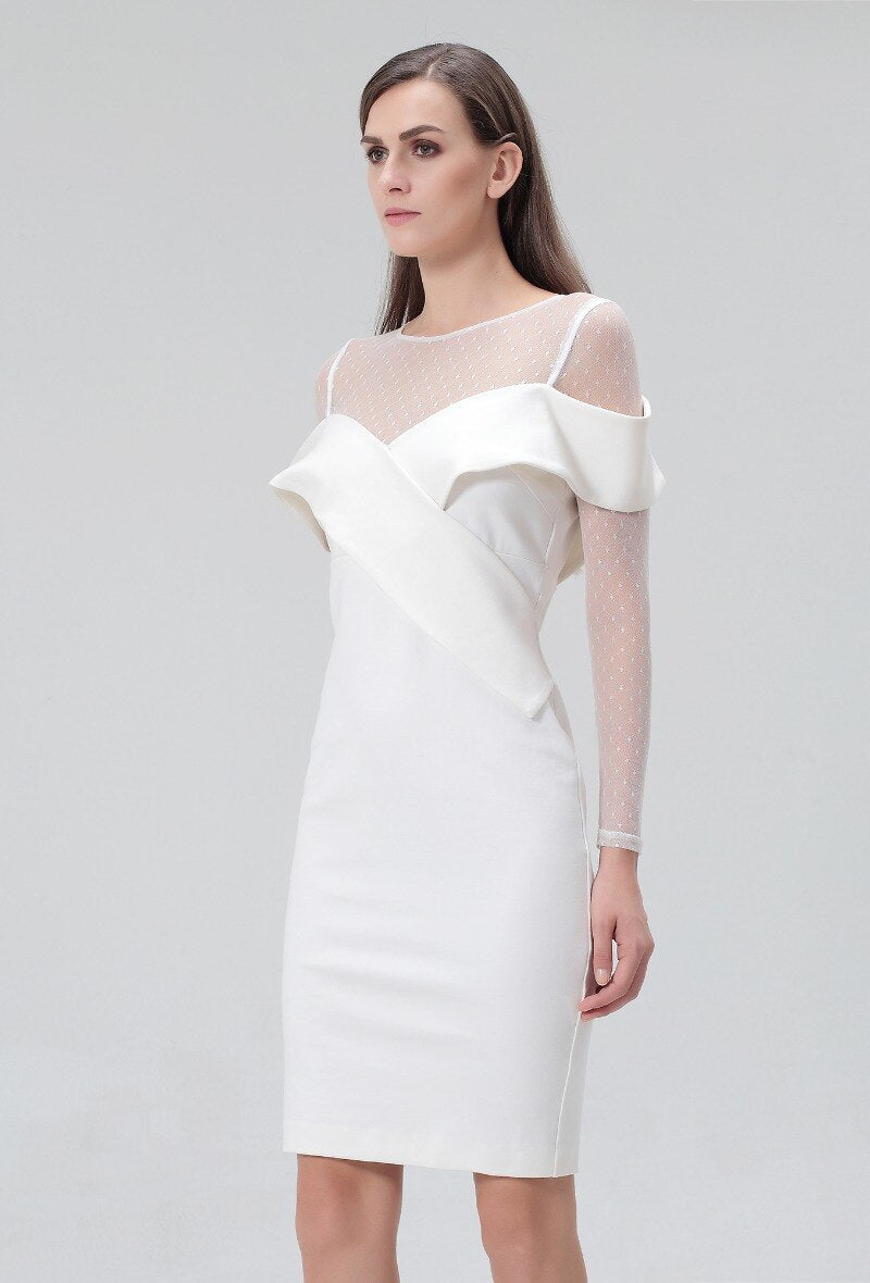 Robe ajustée décolleté Bardot en jersey et tulle - RIVE GAUCHE