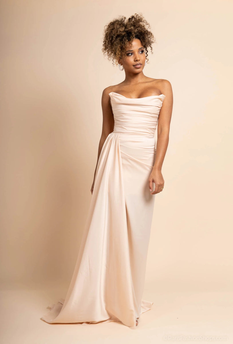 Robe Beige bustier en satin - RIVE GAUCHE