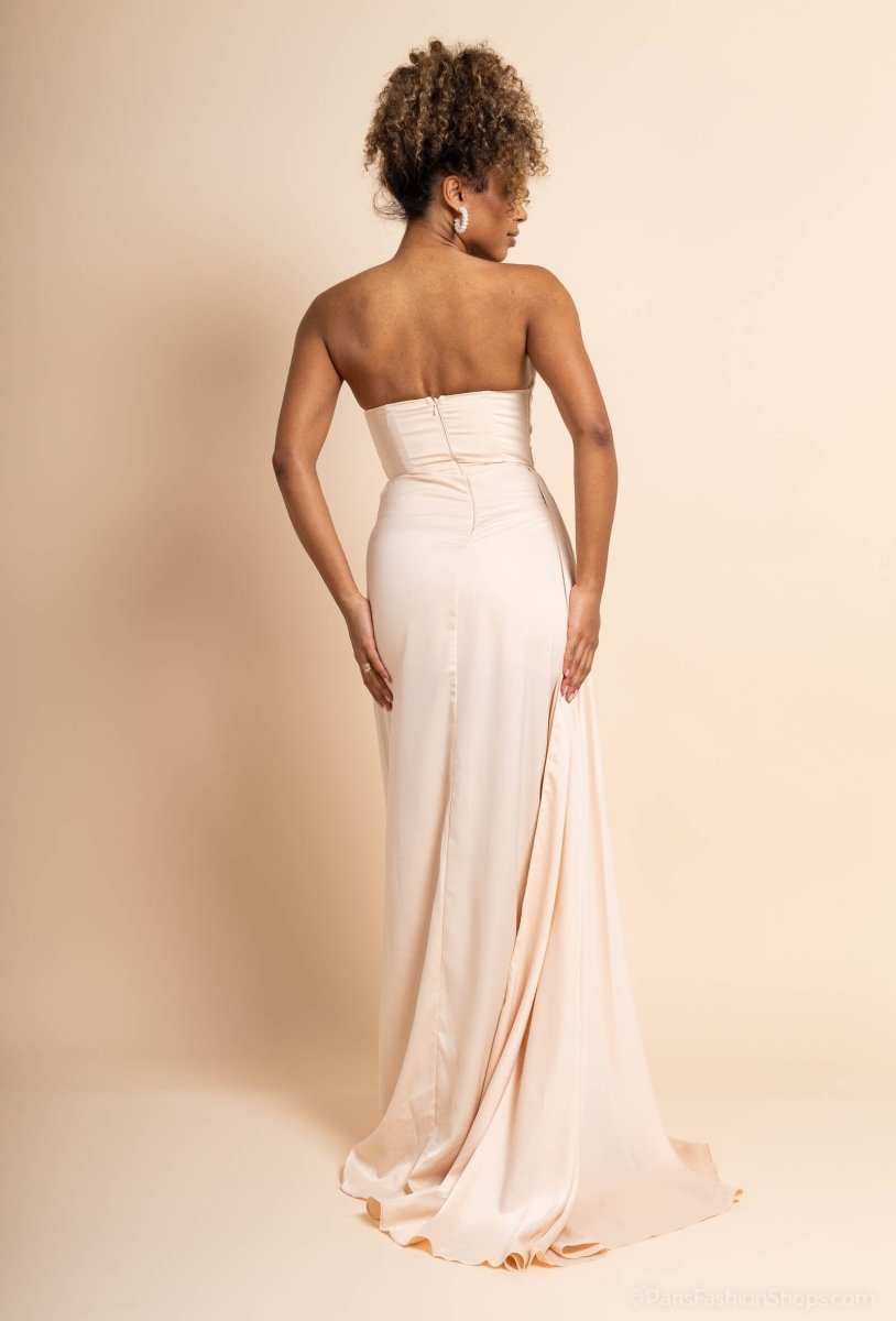 Robe Beige bustier en satin - RIVE GAUCHE