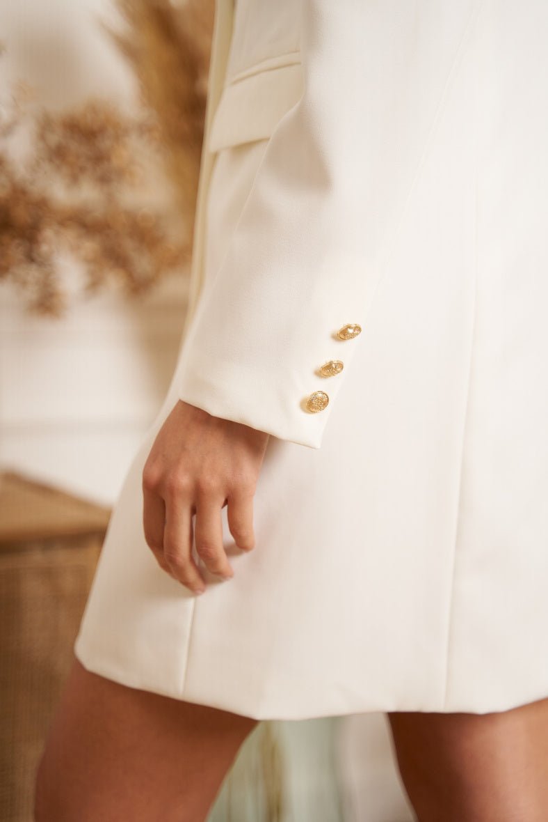 Robe blazer croisée blanc avec boutonnage doré - RIVE GAUCHE