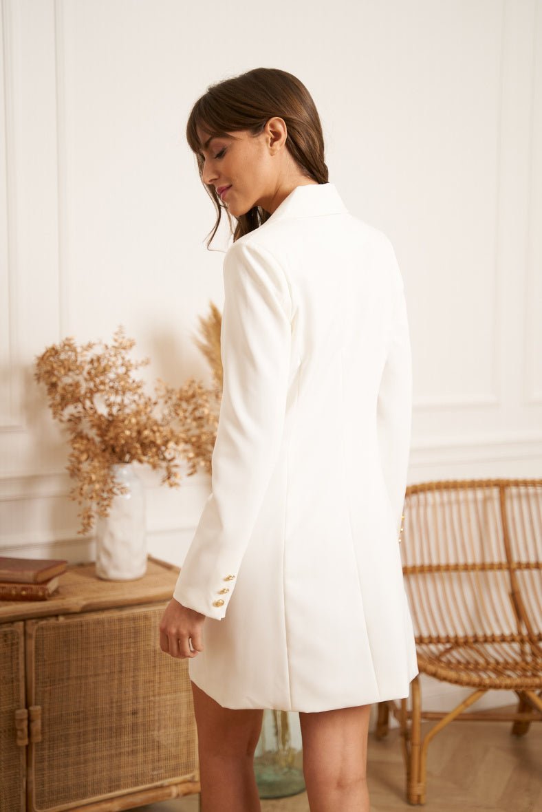 Robe blazer croisée blanc avec boutonnage doré - RIVE GAUCHE