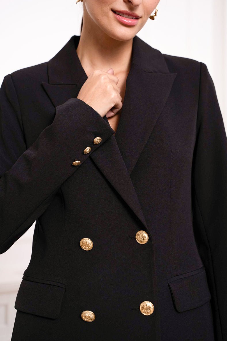 Robe blazer croisée noir avec boutonnage doré - RIVE GAUCHE
