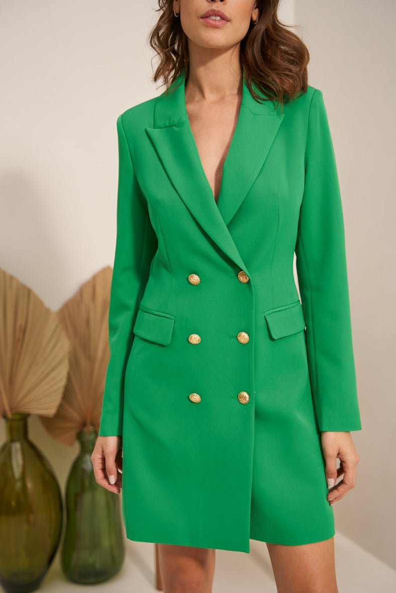 Robe blazer croisée verte avec boutonnage doré - RIVE GAUCHE