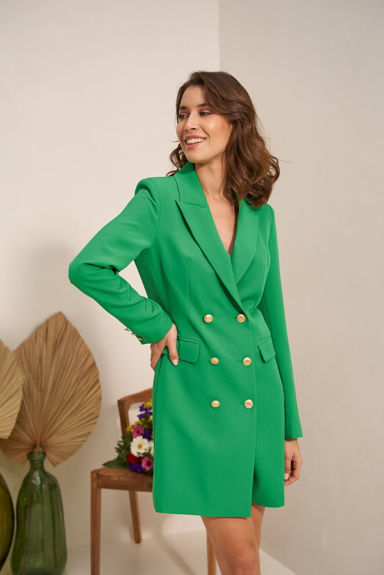 Robe blazer croisée verte avec boutonnage doré - RIVE GAUCHE
