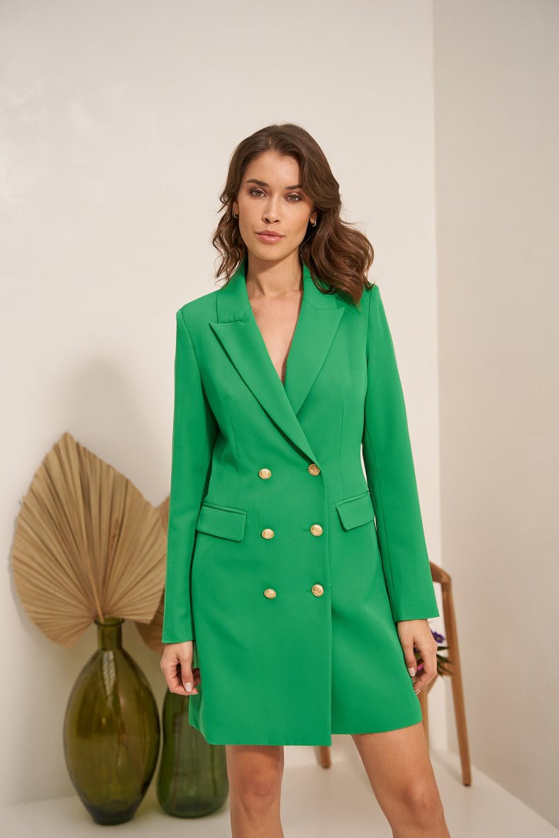 Robe blazer croisée verte avec boutonnage doré - RIVE GAUCHE