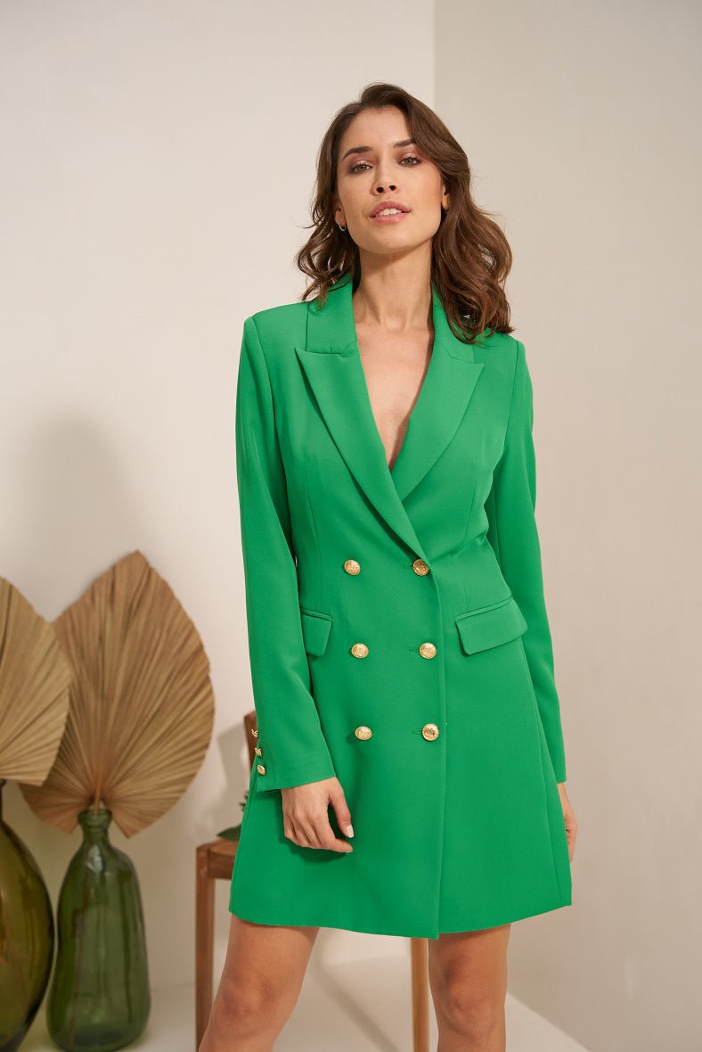 Robe blazer croisée verte avec boutonnage doré - RIVE GAUCHE