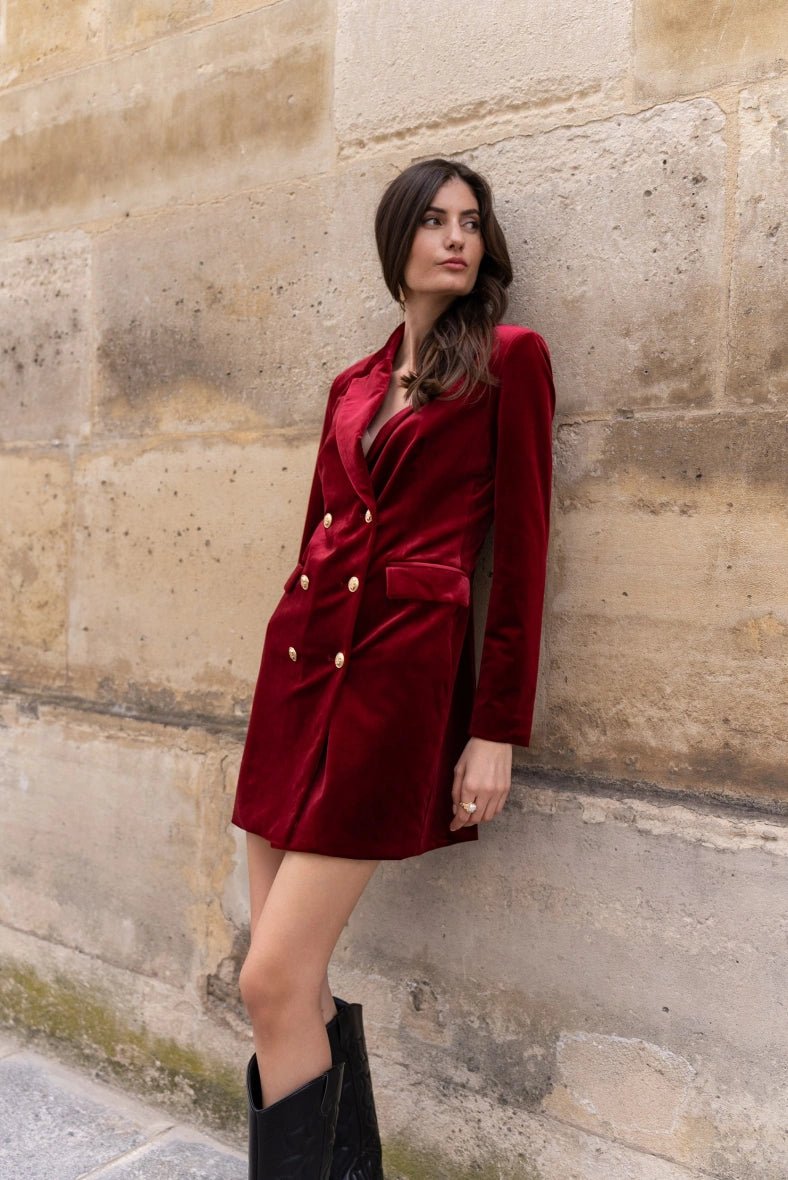Robe blazer en velours bordeaux - RIVE GAUCHE