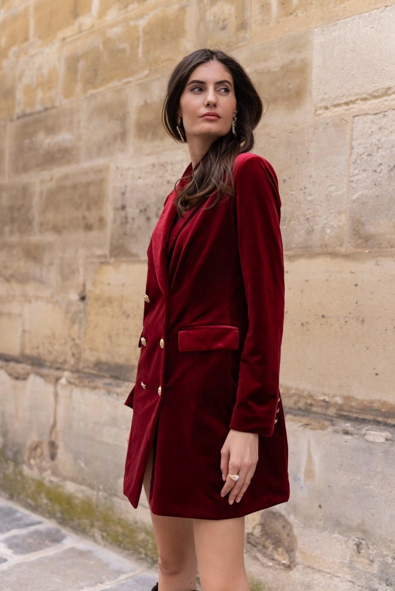 Robe blazer en velours bordeaux - RIVE GAUCHE