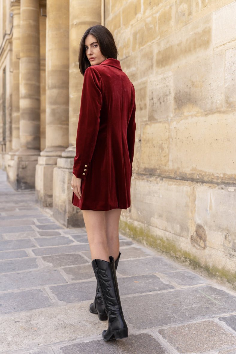 Robe blazer en velours bordeaux - RIVE GAUCHE