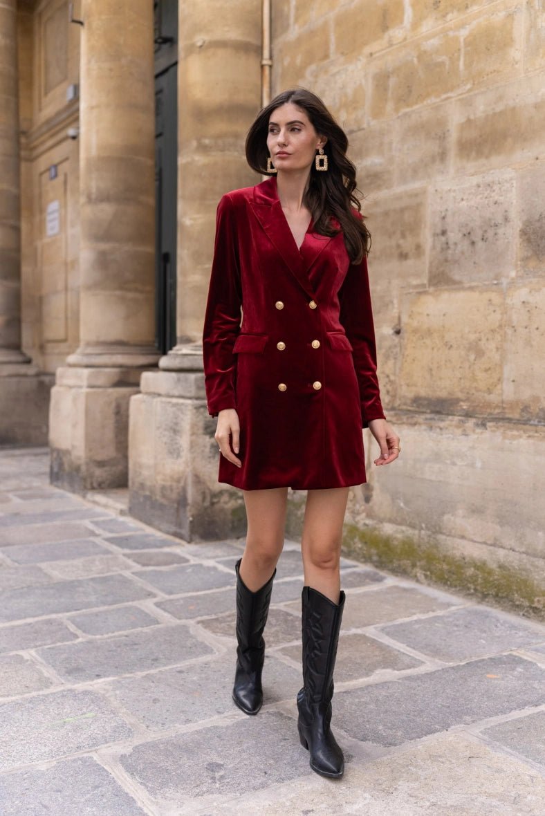 Robe blazer en velours bordeaux - RIVE GAUCHE