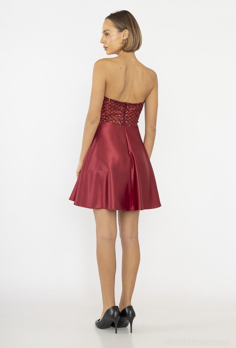 Robe bustier courte à sequins rouge - RIVE GAUCHE