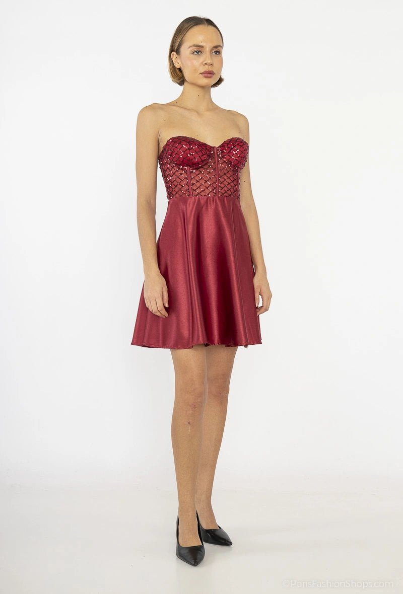 Robe bustier courte à sequins rouge - RIVE GAUCHE