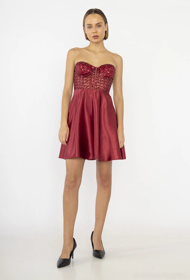 Robe bustier courte à sequins rouge - RIVE GAUCHE