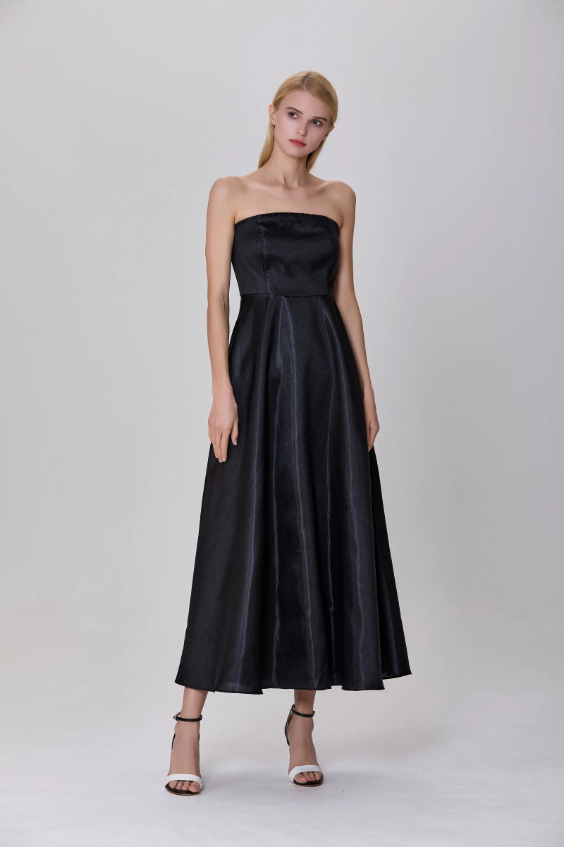 Robe bustier longue noire évasée Clarysse en taffetas - RIVE GAUCHE