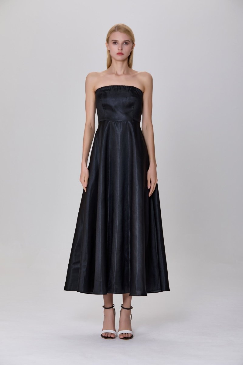 Robe bustier longue noire évasée Clarysse en taffetas - RIVE GAUCHE