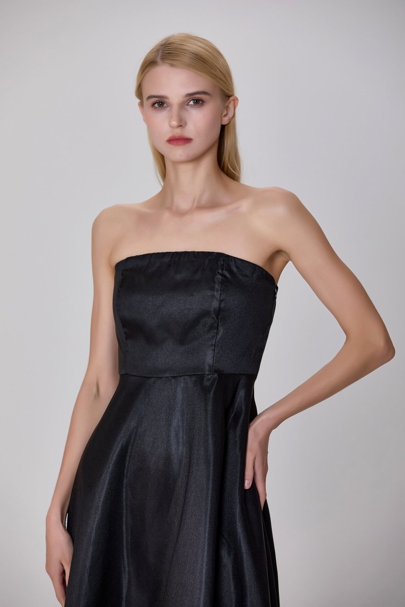 Robe bustier longue noire évasée Clarysse en taffetas - RIVE GAUCHE