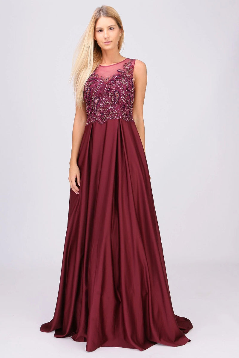 Robe de cocktail à motif floral texturé bordeaux - RIVE GAUCHE