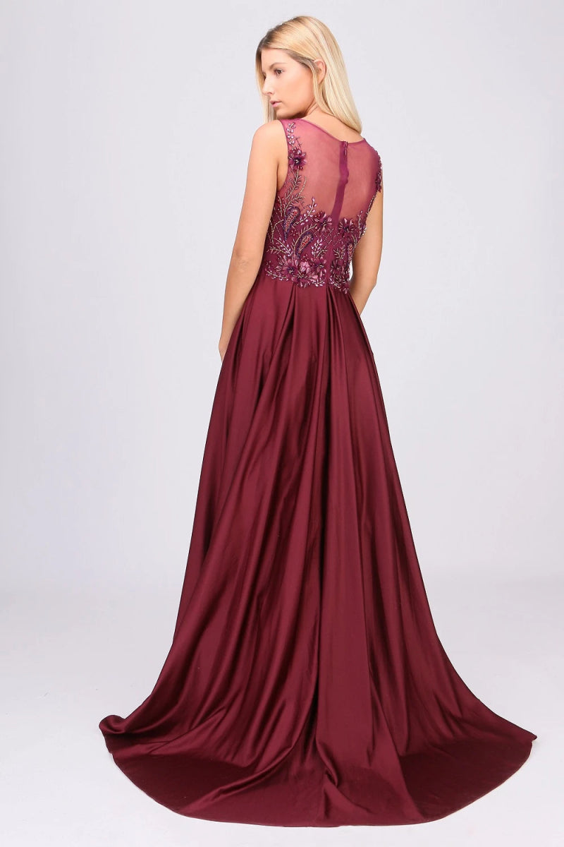 Robe de cocktail à motif floral texturé bordeaux - RIVE GAUCHE