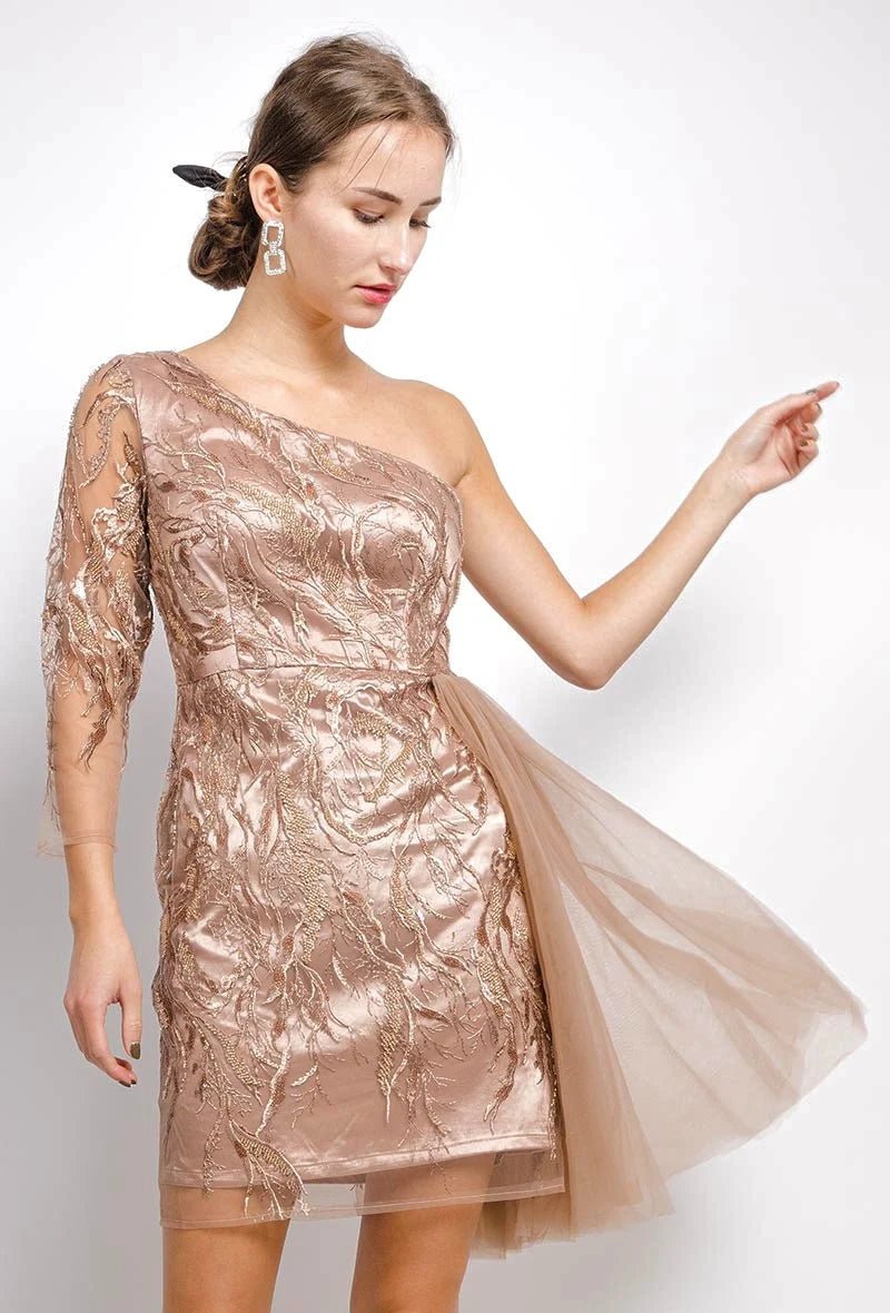 Robe de cocktail asymétrique à broderies - RIVE GAUCHE