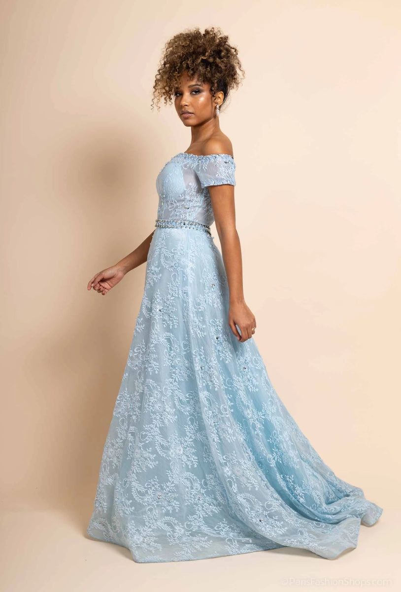 Robe de cocktail évasée bleu ciel Jasmine confectionnée en dentelle délicate - RIVE GAUCHE