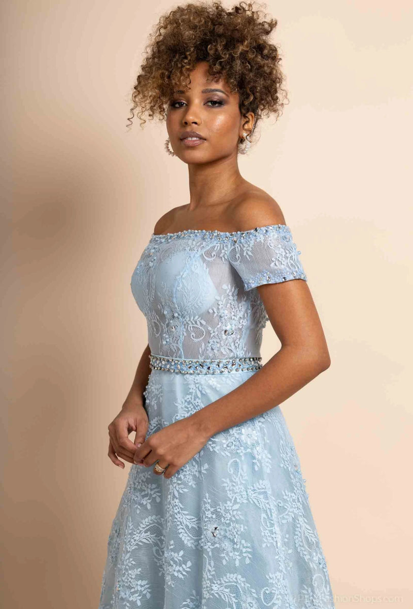 Robe de cocktail évasée bleu ciel Jasmine confectionnée en dentelle délicate - RIVE GAUCHE