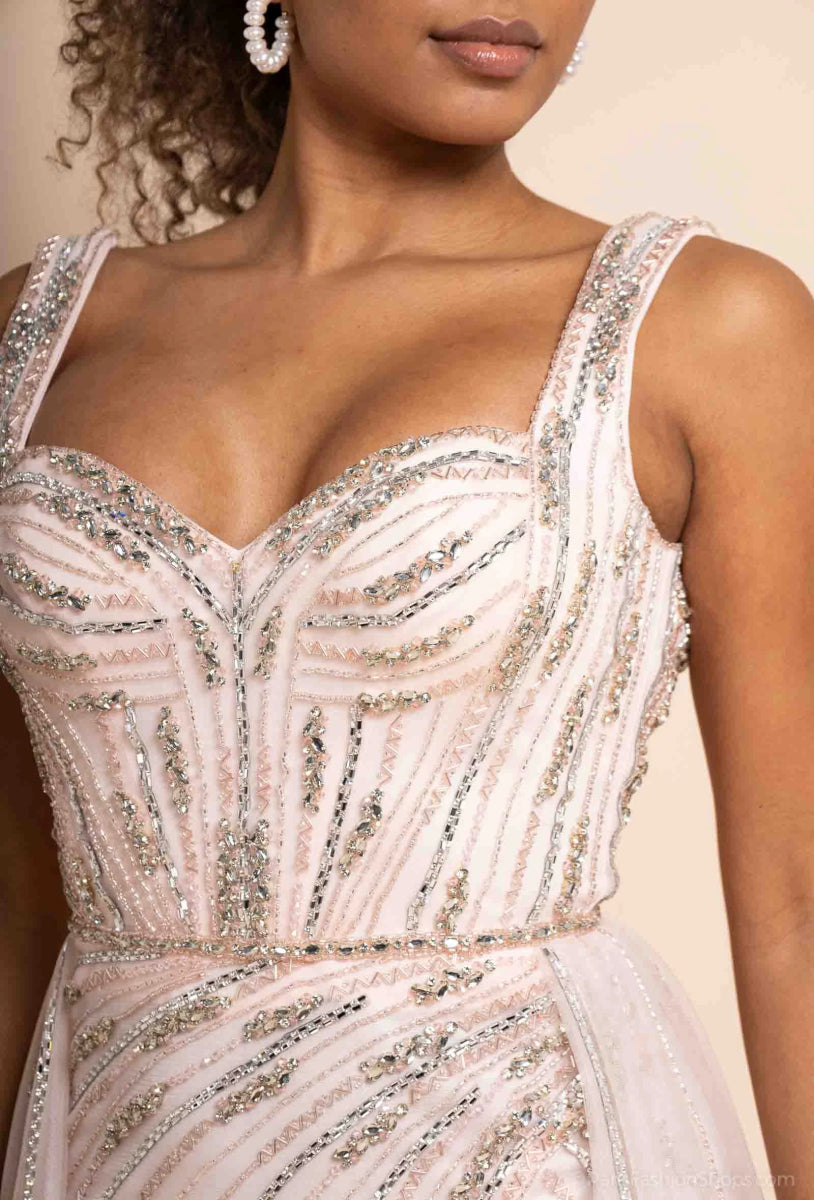 Robe de cocktail rose perlée coupe fourreau avec surjupe - RIVE GAUCHE